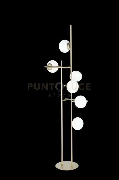 Piantana jewel oro 6 luci attacco e14 vetro bianco satinato vetri d...
