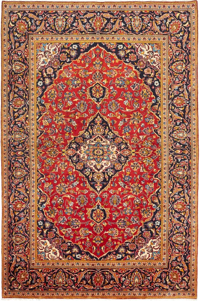 Kashan Tappeto 200x300 Rosso (Iran) Annodato A Mano