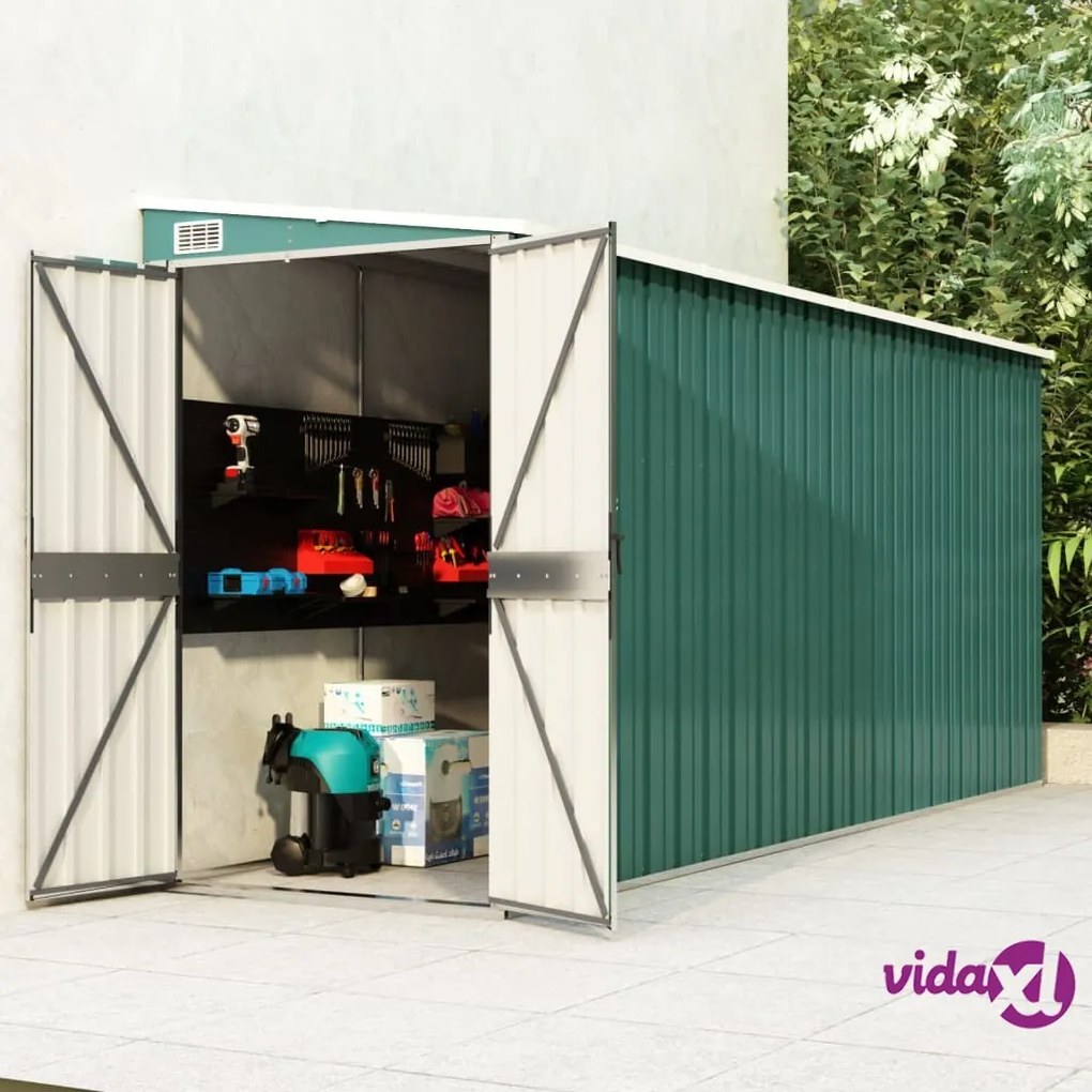 vidaXL Capanno Giardino a Parete Verde 118x382x178 cm Acciaio Zincato