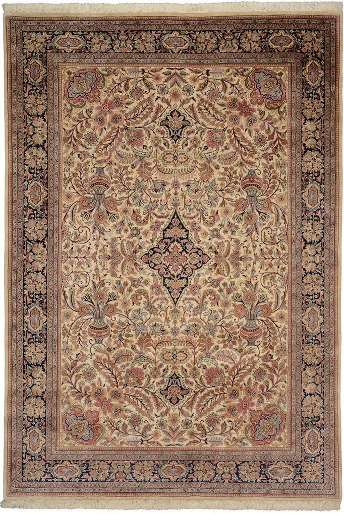 Kashan Tappeto orientale 200x290 Beige (Indian) Annodato A Mano