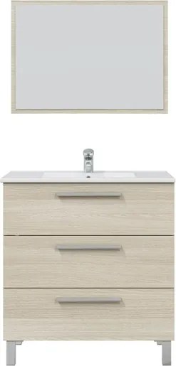 Mobile Bagno 80 Cm 3 Cassetti Con Lavabo E Specchio Athena Rovere