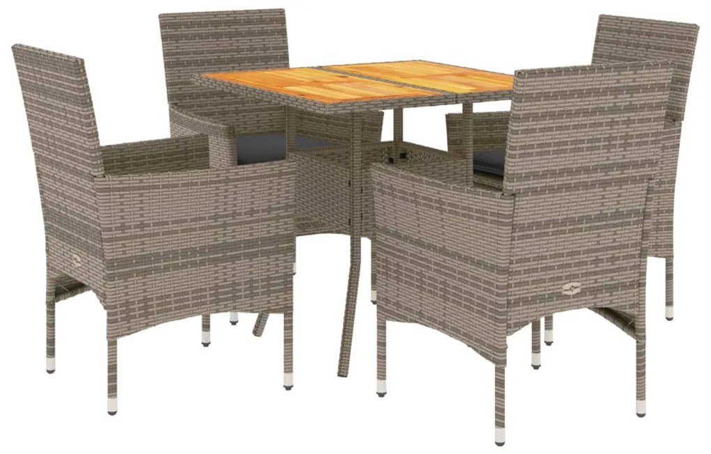 Set pranzo giardino 5 pz con cuscini grigio polyrattan acacia