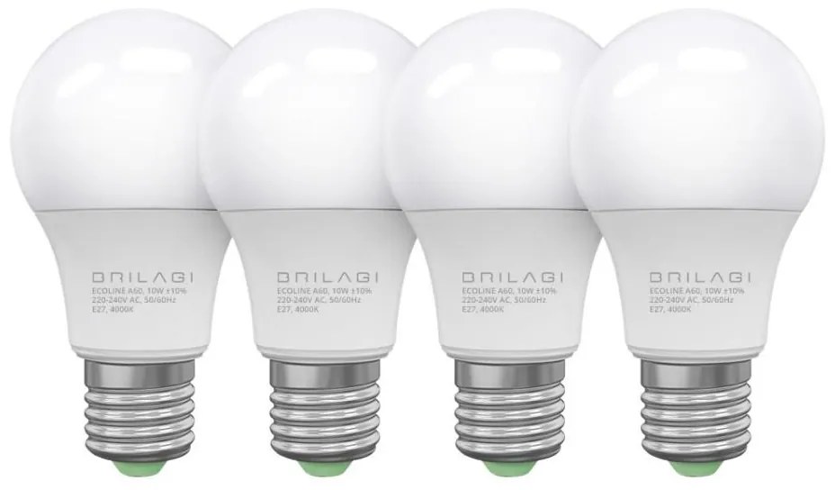 PACK 4x Lampadina LED ECOLINE A60 E27/10W/230V 4,000K - Brilagi