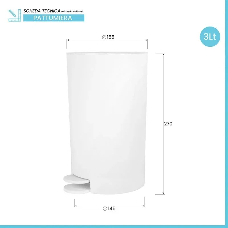 Pattumiera bagno 3 Lt bianco con apertura a pedale Orbix