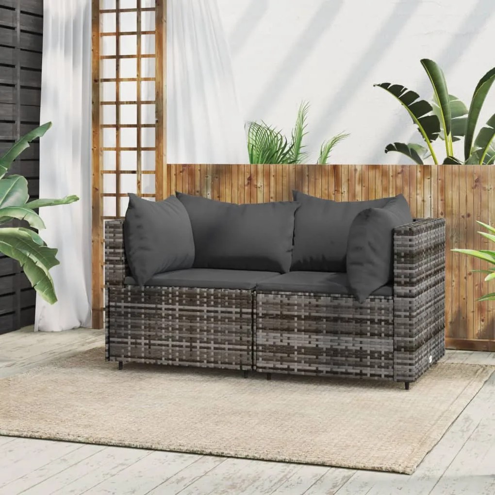 Divani angolari da giardino con cuscini 2pz polyrattan grigio