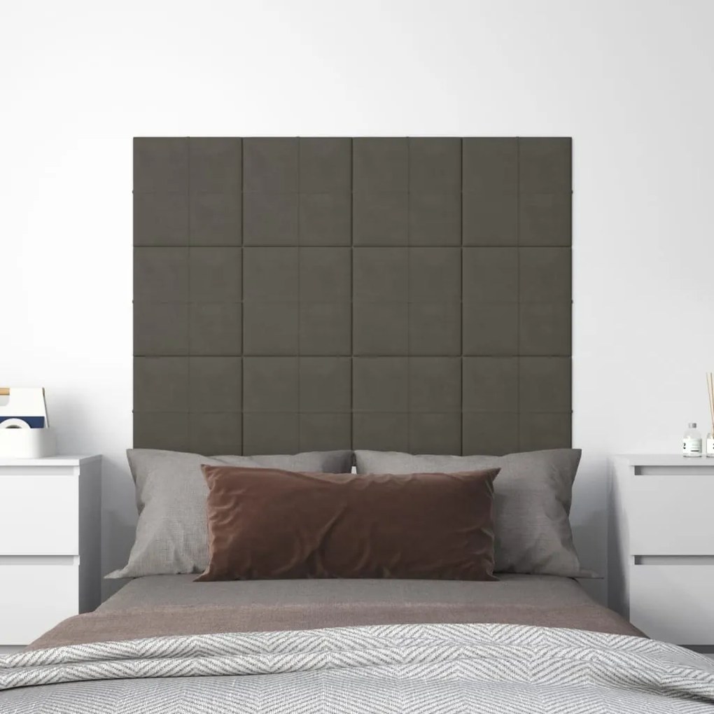 Pannelli Murali 12 Pz Grigio Scuro 30x30 Cm İn Velluto 1,08 M² /