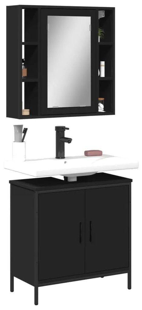 Set Mobili Da Bagno 2 Pz Nero İn Legno Multistrato /