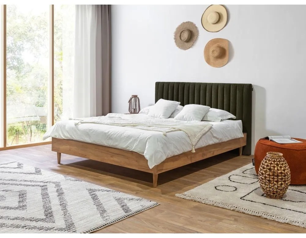 Letto matrimoniale verde scuro/naturale con griglia 160x200 cm Oceane - Bobochic Paris