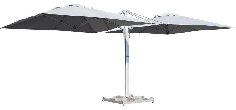 Ombrellone a palo centrale bianco / argento SOMBRA CONTRACT NATERIAL con telo rettangolare grigio L 257 x P 600 x H 300 cm