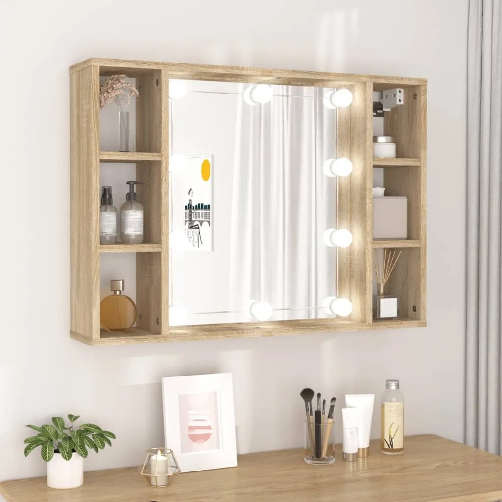 Mobile A Specchio Con Led Rovere Sonoma 76x15x55 Cm /