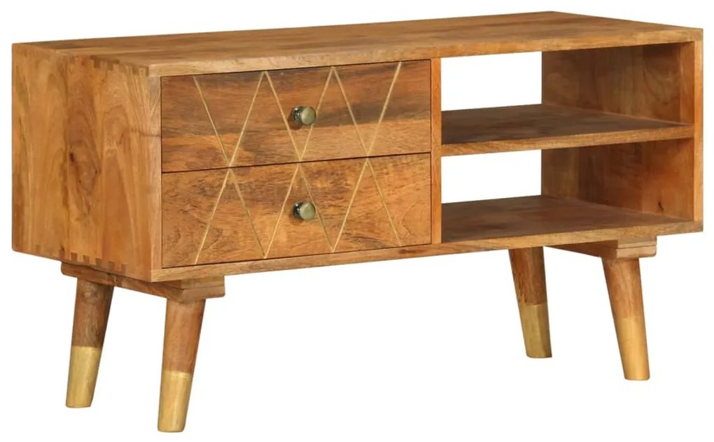 Mobile Porta Tv 85x35x47 Cm İn Legno Massello Di Mango /