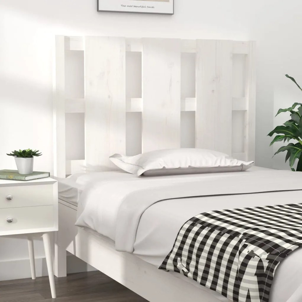 Testiera Per Letto Bianca 95,5x4x100 Cm Legno Massello Di Pino /