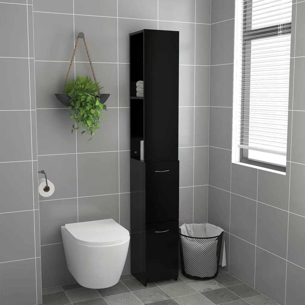 Armadietto da bagno nero 25x26,5x170 cm in legno multistrato