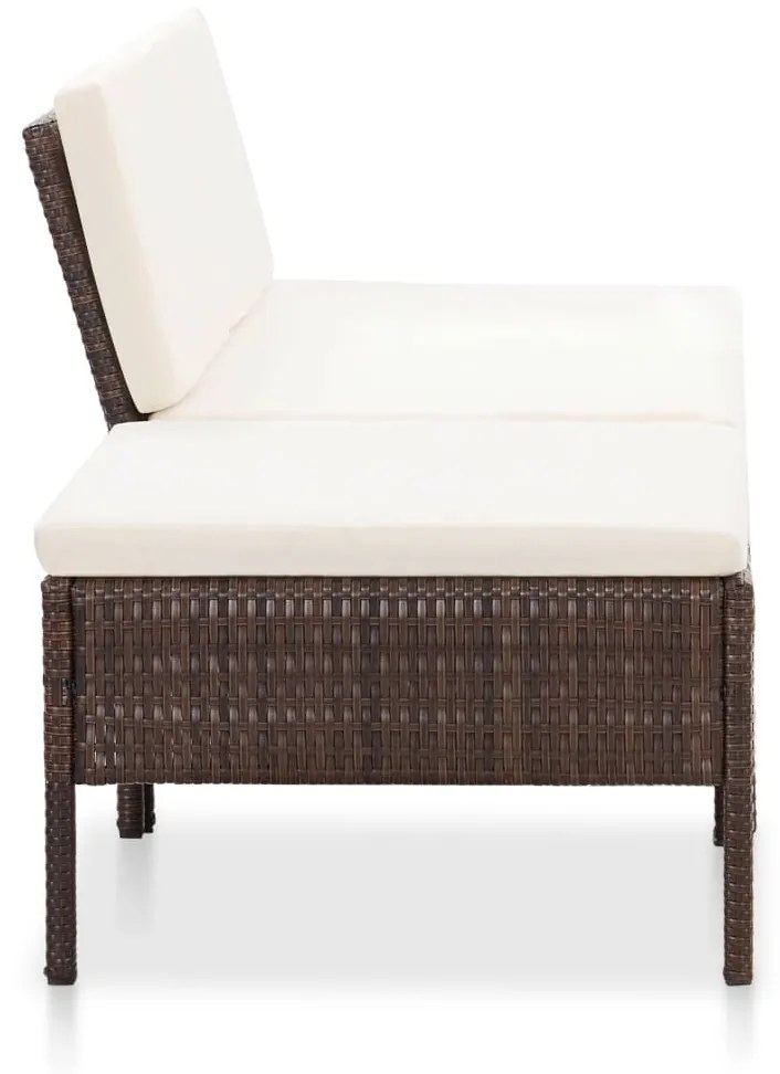 Set divani da giardino 3 pz con cuscini in polyrattan marrone