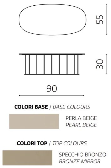 Tavolino D90 cm con base in metallo Beige e piano in vetro Bronzo MUTE