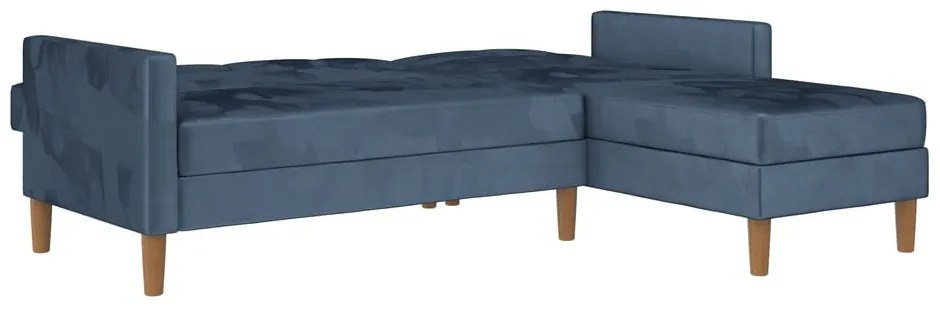 Divano letto angolare in velluto blu (angolo variabile) Lilly - Støraa
