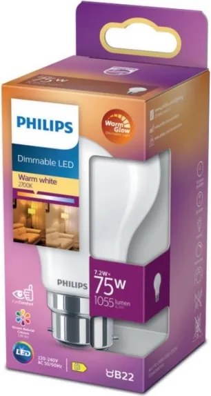 Lampadina LED dimmerabile Philips Warm Glow B22/7,2W/230V 2200-2700K CRI 90
