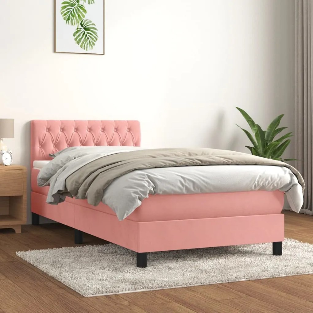 Giroletto A Molle Con Materasso Rosa 90x200 Cm İn Velluto /
