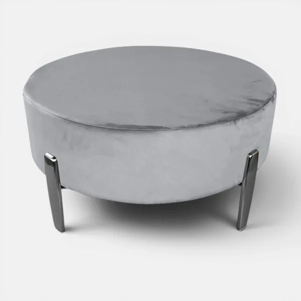 Pouf Rotondo in Velluto Grigio con Piedini 70 cm - Giotto
