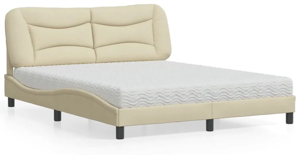 Letto Con Materasso Crema 160x200 Cm İn Tessuto /