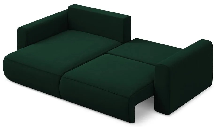 Divano angolare verde allungabile/con contenitore (con penisola a sinistra/con chaise lounge) con rivestimento in velluto Kapua – Makamii