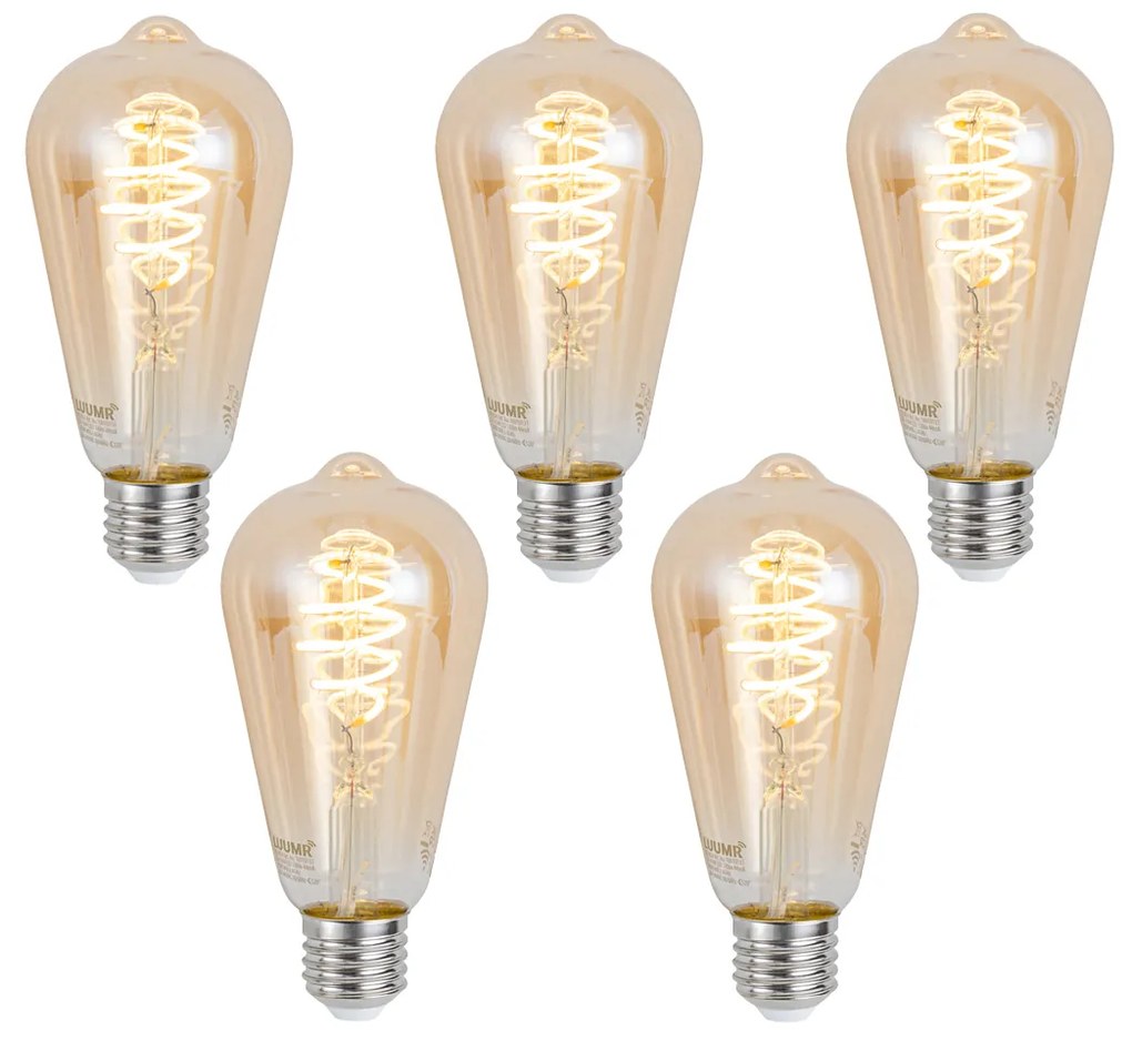 Set di 5 Lampadine LED dimmerabili intelligenti E27 ST64 Ambra 4,9W 320lm 2500K