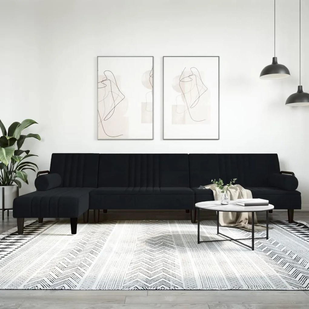 Divano Letto A L Nero 260x140x70 Cm İn Velluto /