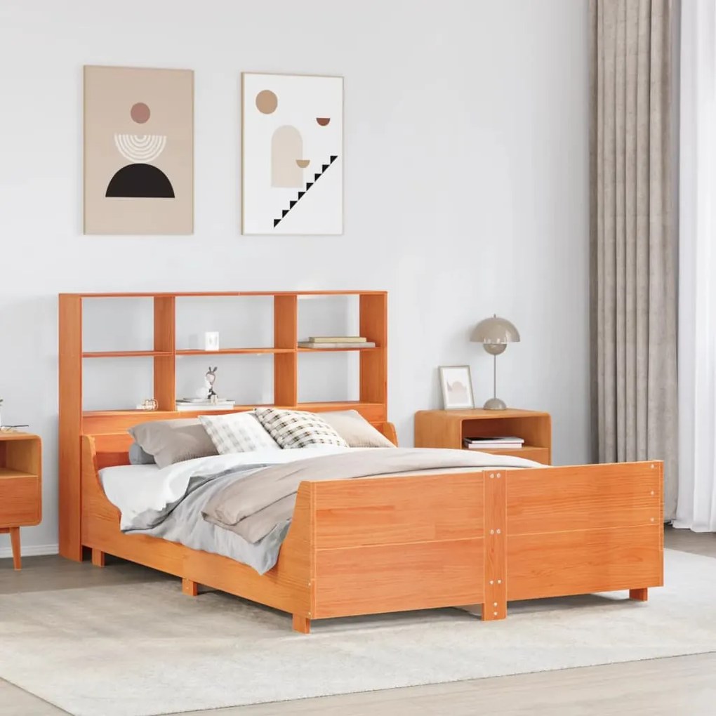 Letto libreria senza materasso marrone cera 140x200 cm legno