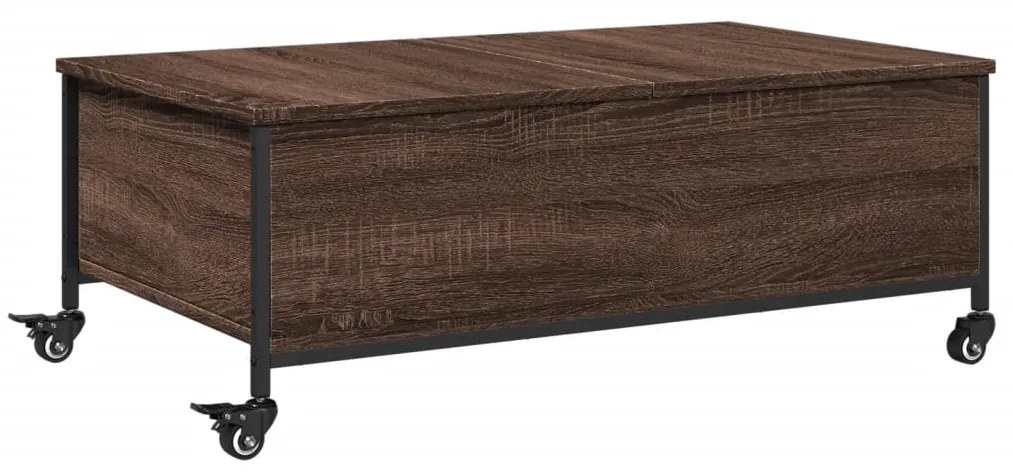 Tavolino con ruote rovere marrone 91x55x34 cm legno multistrato