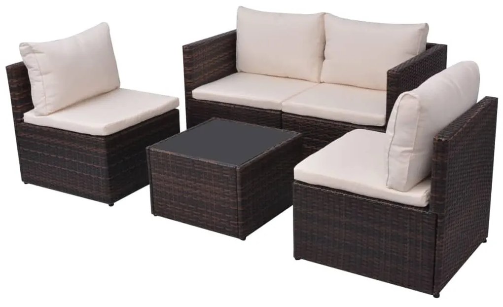 Set Divani da Giardino 5 pz con Cuscini in Polyrattan Marrone