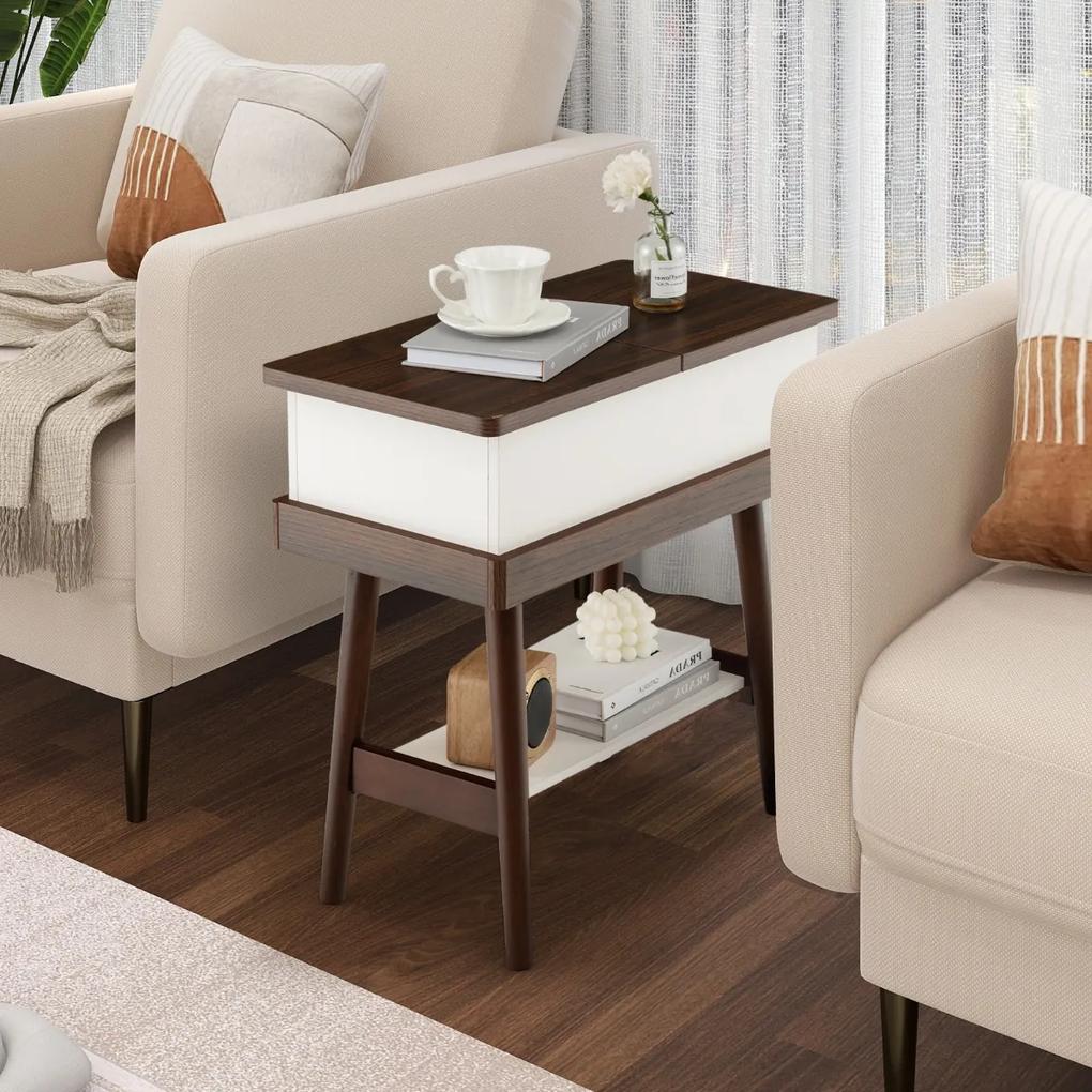 Costway Tavolino con pannello superiore ribaltabile a 180° e cerniere in metallo antiruggine, Tavolino da divano Marrone