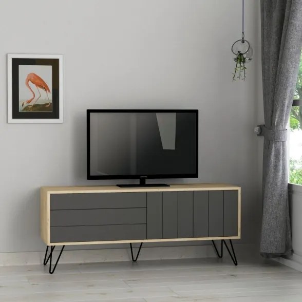 Mobile Porta TV Struttura Rovere E 2 Ante A Ribalta Antracite Picadilly