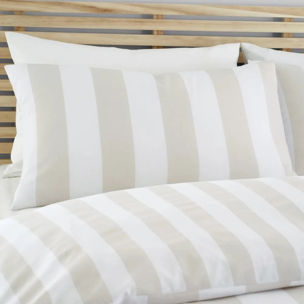 Biancheria da letto beige e bianca per letto matrimoniale 200x200 cm Cove Stripe - Catherine Lansfield