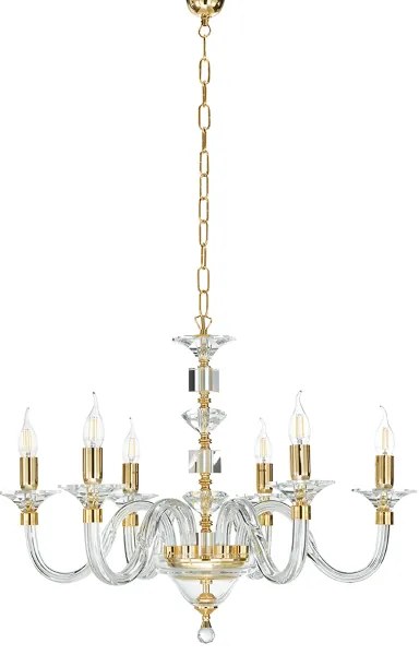 Lampada a sospensione GALA D72 cm in vetro lavorato a mano con dettagli in metallo 6 LUCI ORO