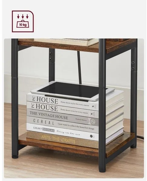 Tavolino con prese elettriche integrate e porte USB ROD marrone/nero