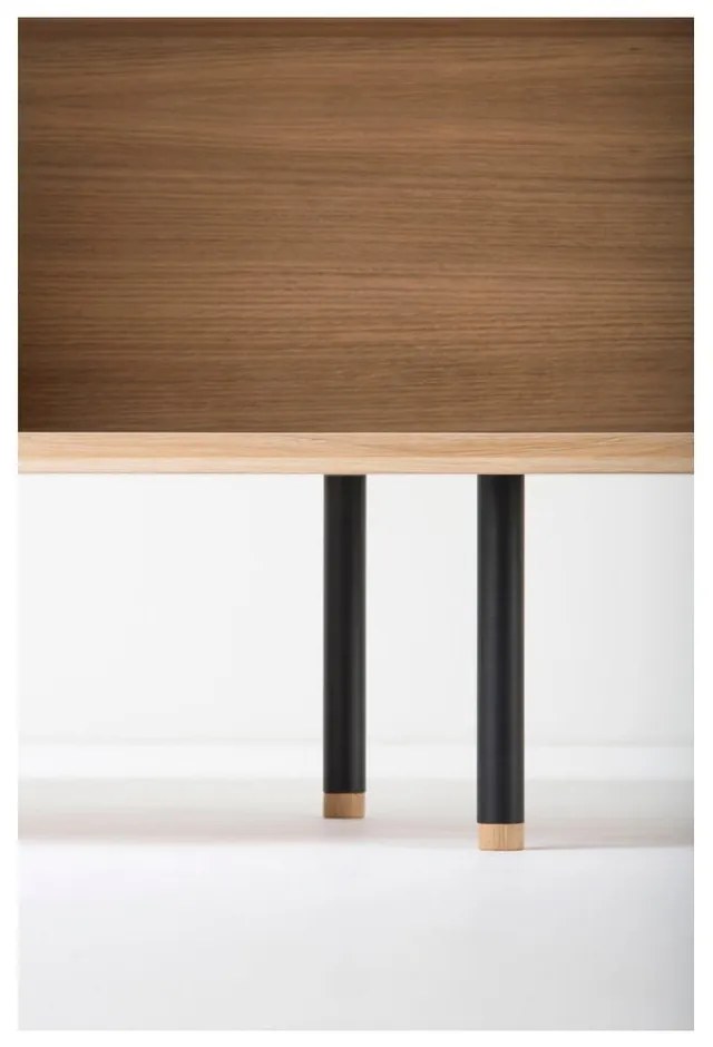 Tavolo TV in legno di quercia di colore nero-naturale 200x48 cm Fina - Gazzda