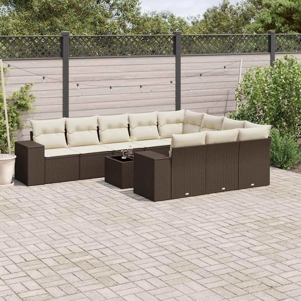 Set divani da giardino 11 pz con cuscini polyrattan marrone