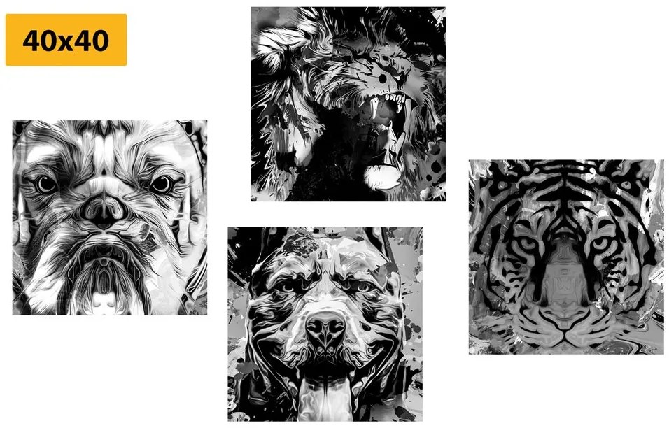 Set di quadri – Animali in stile pop art in bianco e nero