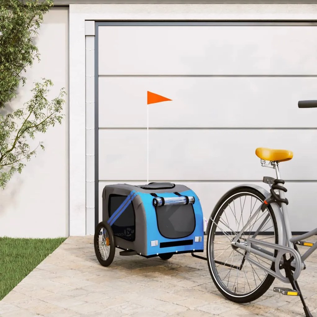 Rimorchio Da Bici Per Animali Blu E Grigio Oxford E Ferro /