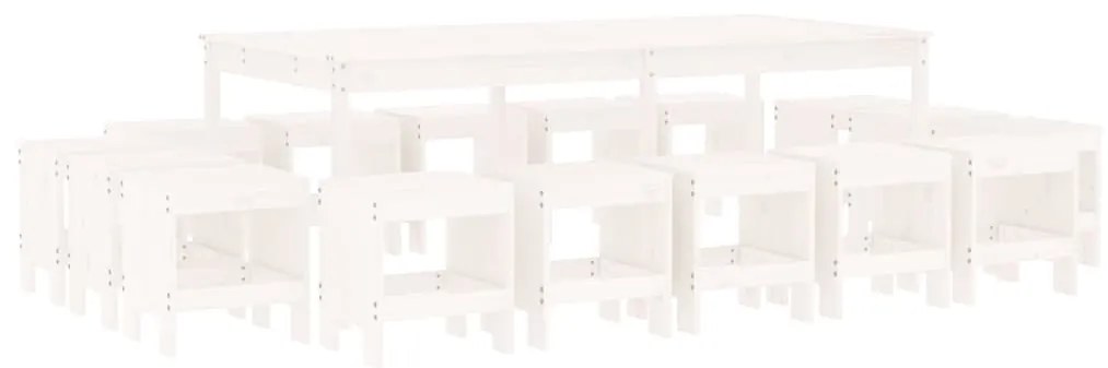 Set da Pranzo per Giardino 17pz Bianco Legno Massello di Pino