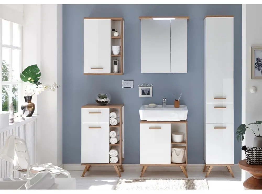 Mobile bagno sospeso bianco con specchio 60x72 cm Set 923 - Pelipal