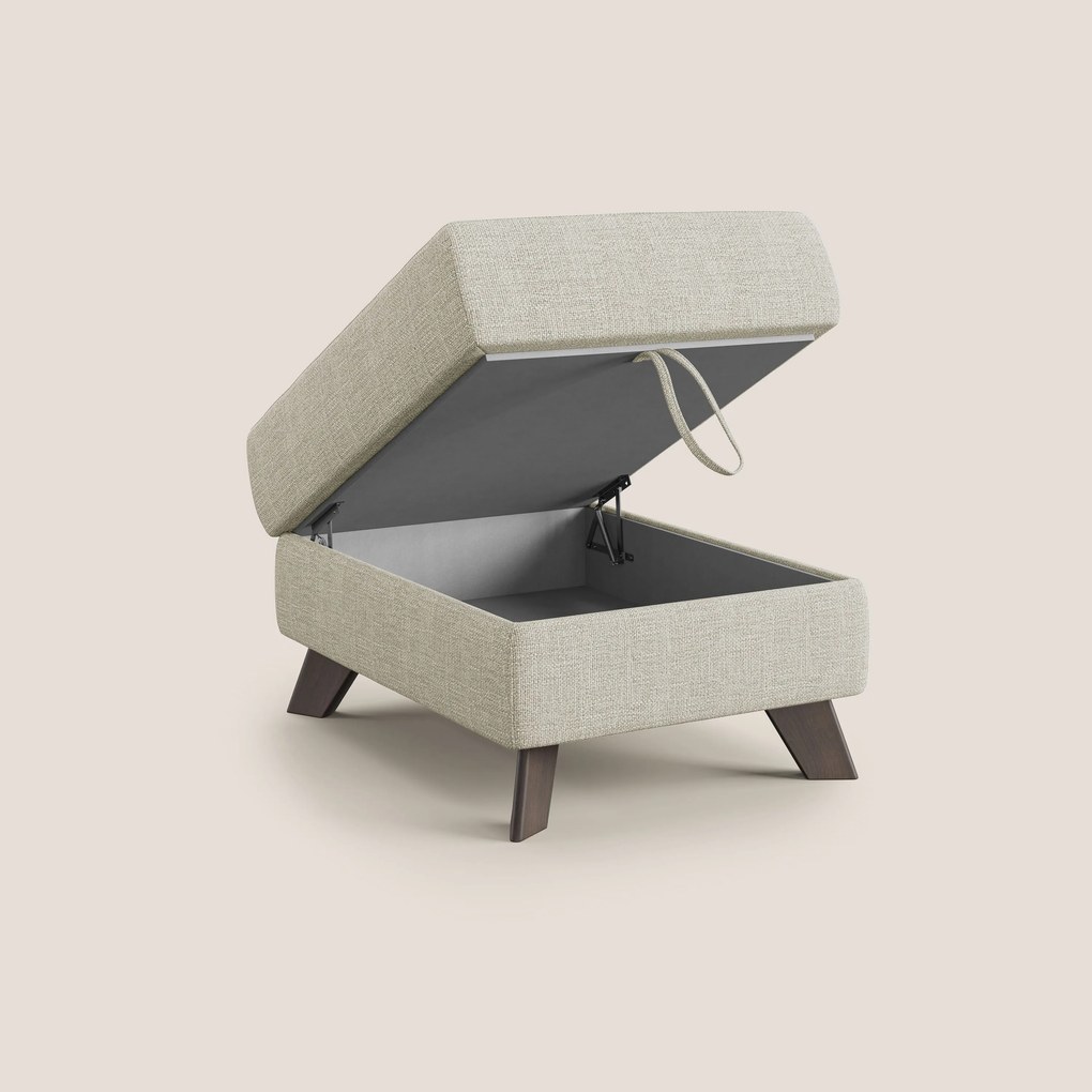 Moon Pouf contenitore e piedini alti in tessuto morbido ad intreccio soft-touch impermeabile T06 panna