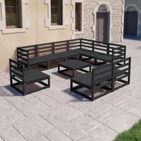 Set Divani da Giardino 10 pz Nero in Legno Massello di Pino 3075793