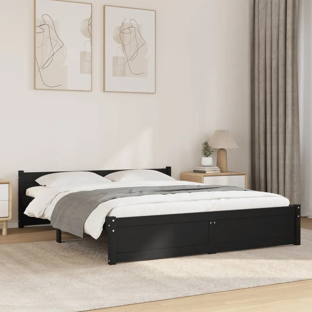 Giroletto Nero İn Legno Massello 150x200 Cm King Size /