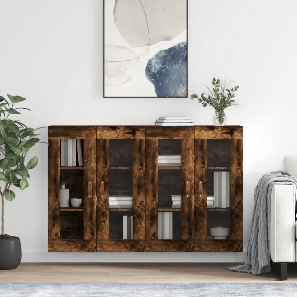 Armadietti A Parete 2 Pz Rovere Fumo İn Legno Multistrato /