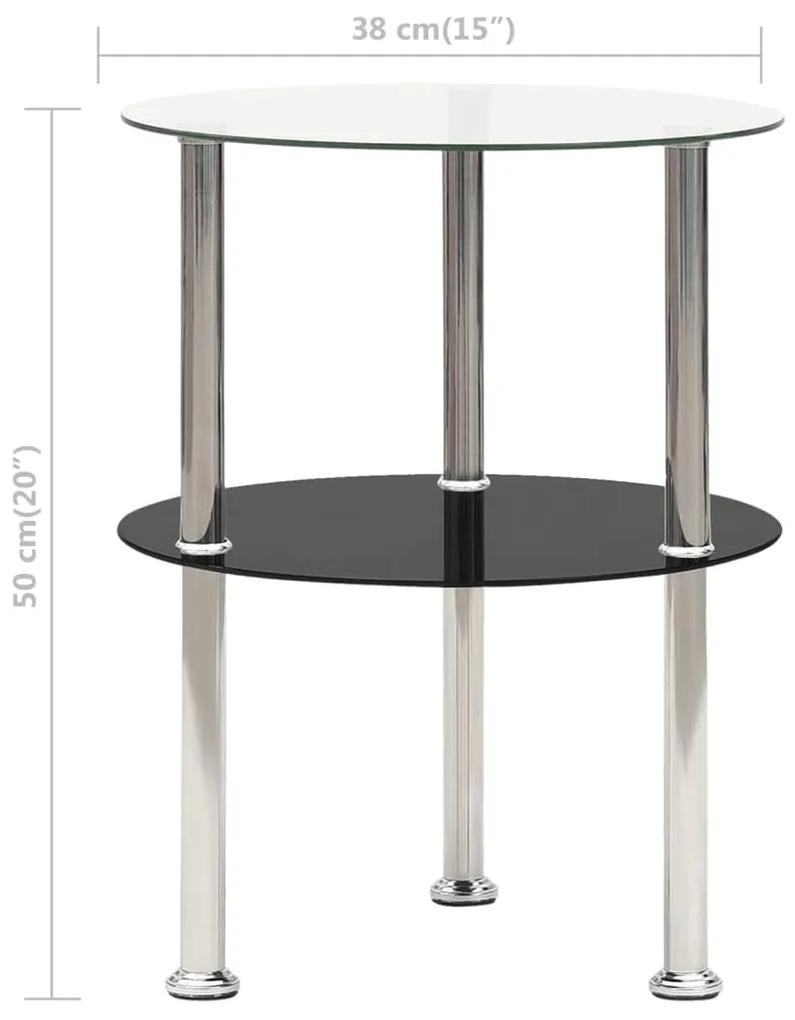 Tavolino a 2 livelli trasparente e nero 38cm in vetro temperato