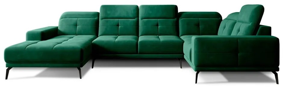 Divano angolare verde (con penisola a destra/a U) e rivestimento in velluto Neviro – ELTAP