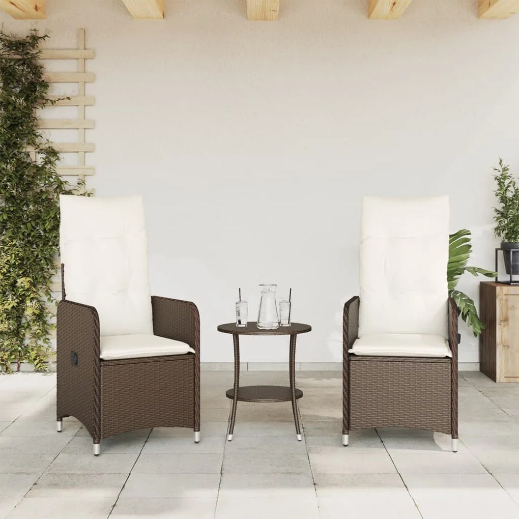 Sedie reclinabili giardino 2pz con cuscini marrone polyrattan