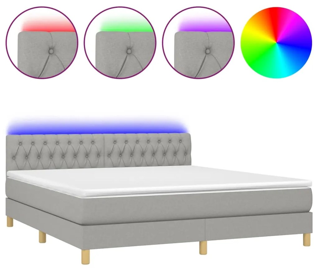 Letto a Molle Materasso e LED Grigio Chiaro 160x200 cm Tessuto