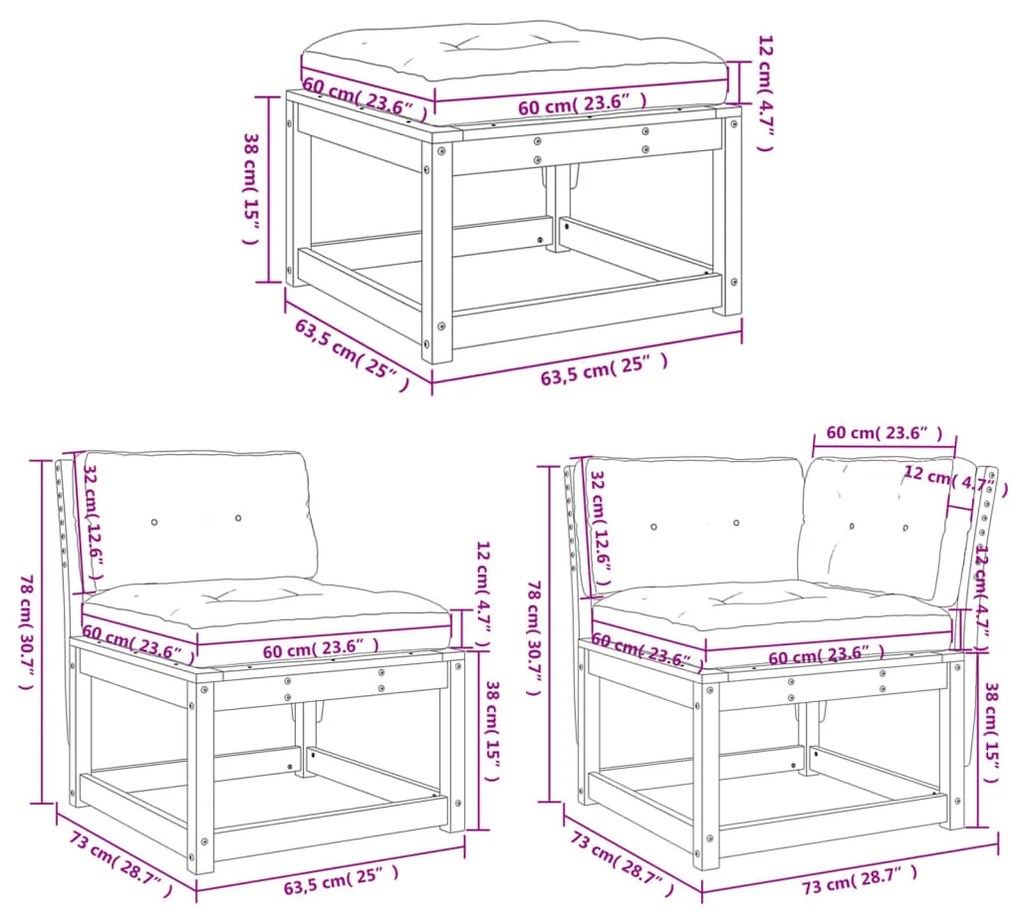 Set Divani da Giardino 4 pz con Cuscini Legno Massello di Pino